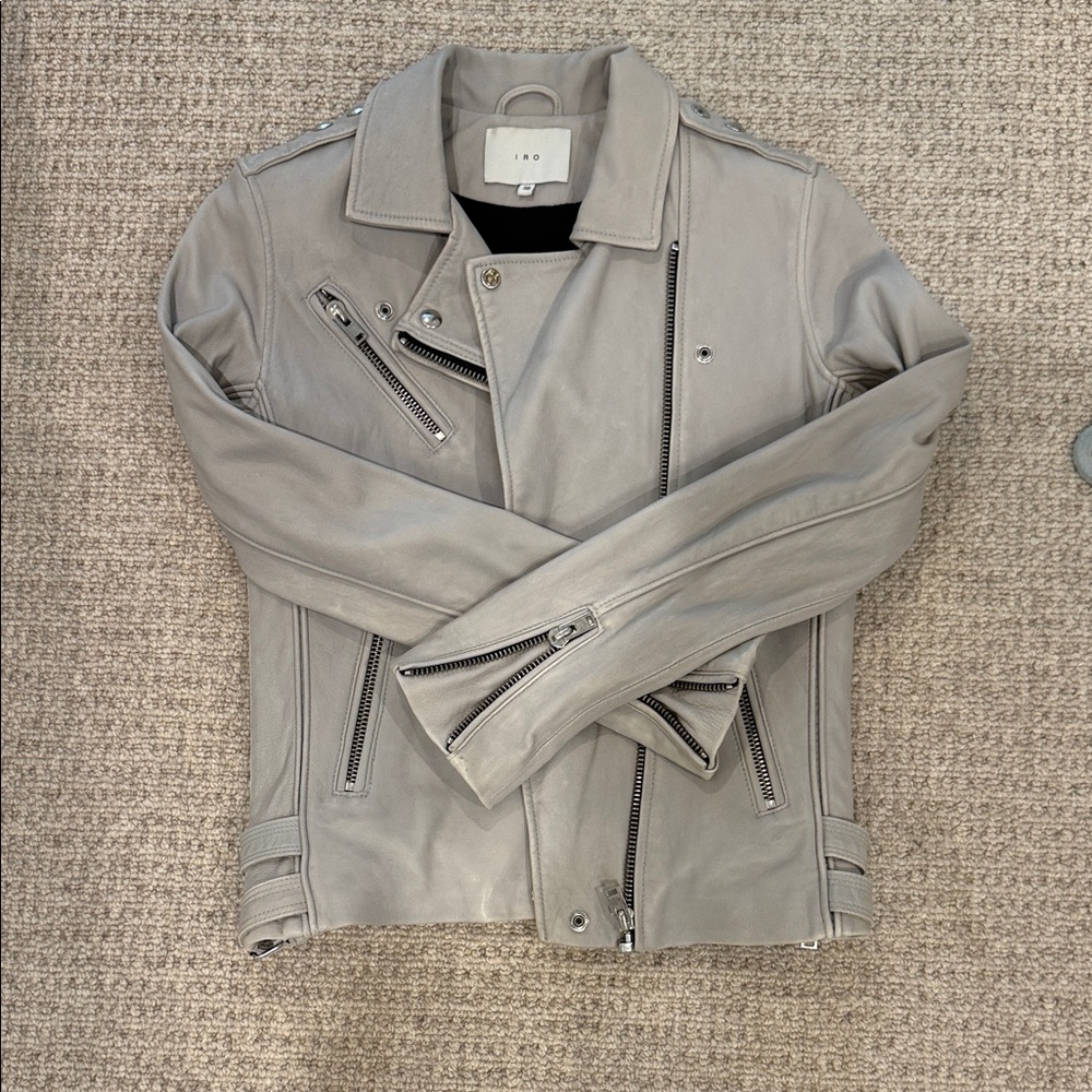 IRO Beige Leather Jacket with Zipper Accents
